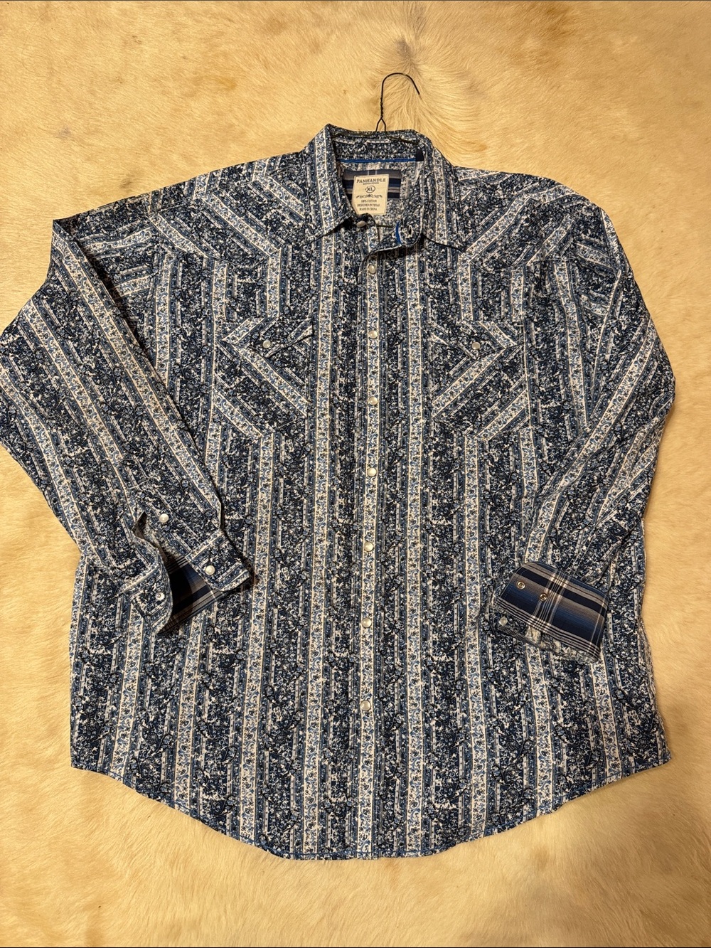 Men's Panhandle Blue Patterned Pearl Snap Shirt